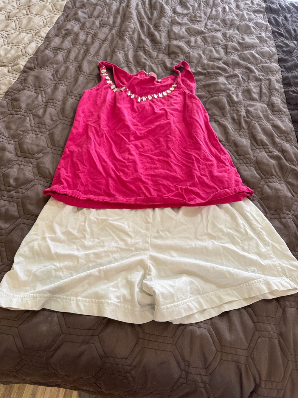 Signature Hot Pink Tank with White Sleep Shorts Pajama Set